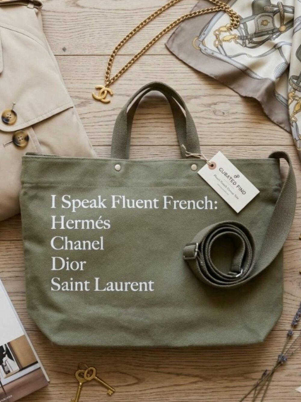 I Speak Fluent French Canvas Crossbody Tote Bag NEW